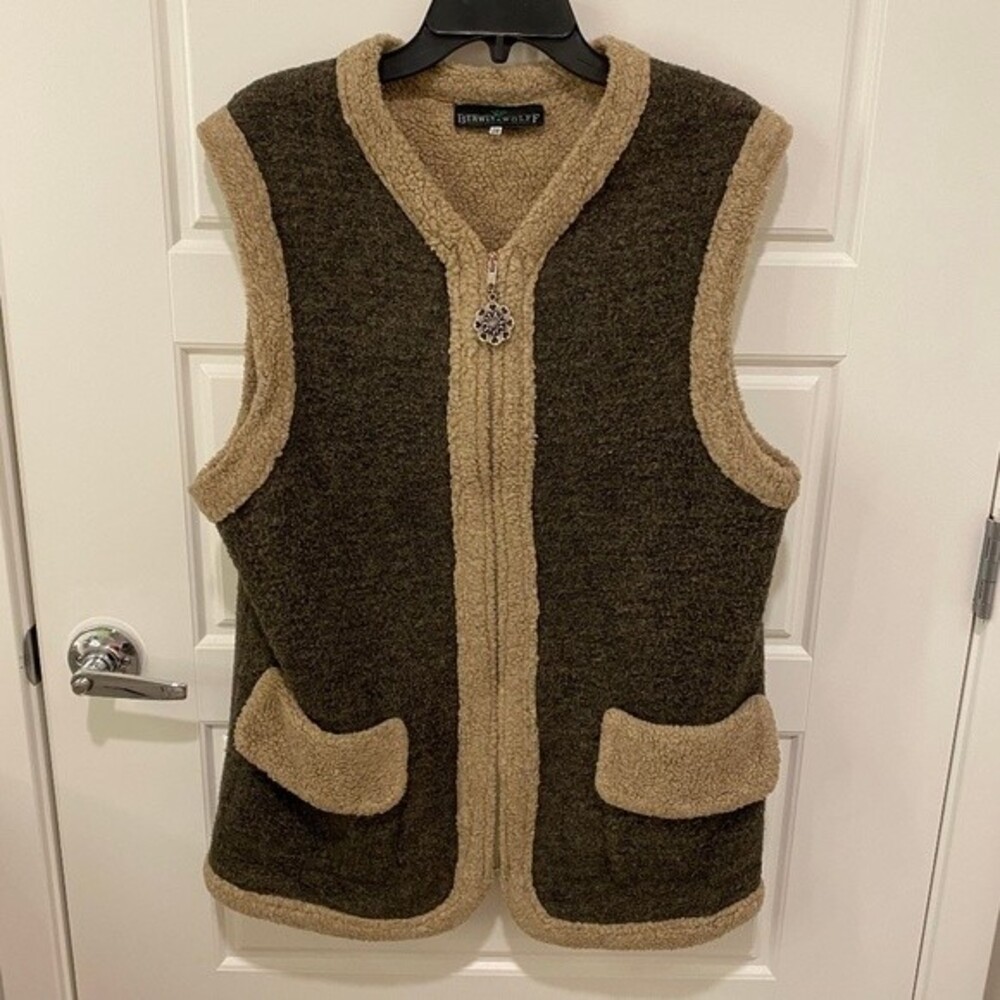 Berwin & Wolff Vintage Sherpa Fleece Vest Contrast Trim Floral Pull Zipper EU38